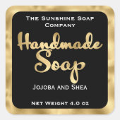 Vierkante handgemaakte zeep product label - zwart (Voorkant)