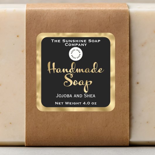 Vierkante handgemaakte zeep product label - zwart