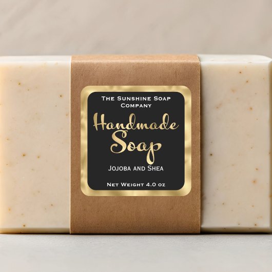 Vierkante handgemaakte zeep product label - zwart