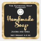 Vierkante handgemaakte zeep product label - zwart (Voorkant)