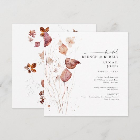 Vierkante herfst bruids brunch & bubbeldouche kaart (Voorkant / Achterkant)