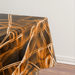 Vierkante hoeken en 'neon'-oranje vlekken tafelkleed