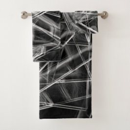 Vierkante hoeken in dikke grijze lijnen op zwart bad handdoek
