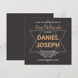 Vierkante joodse ster Bar Mitswa - zwart goud Kaart