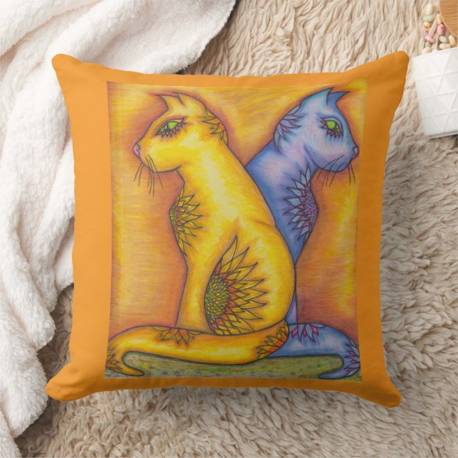 Vierkante kattenprint kussen met twee bloemige kat (Deken)