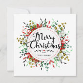 Vierkante Kerst Kaart Bloemkrans (Voorkant)