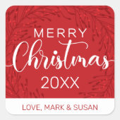 Vierkante Kerst stickers (rood) (Voorkant)