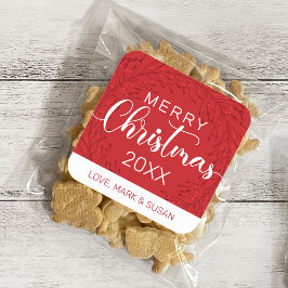 Vierkante Kerst stickers (rood)