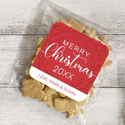 Vierkante Kerst stickers (rood)