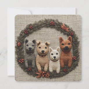 Vierkante Kerstkaart met Puppies in Neutrale Kleur