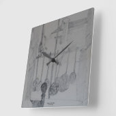 Vierkante klok met keukengietpannen en gereedschap (Hoek)