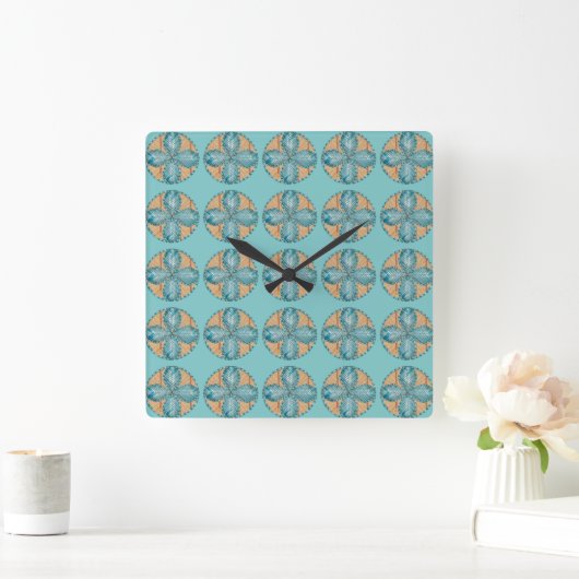 Vierkante klok met Turquoise Flower Design (Huis)