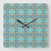 Vierkante klok met Turquoise Flower Design (Voorkant)