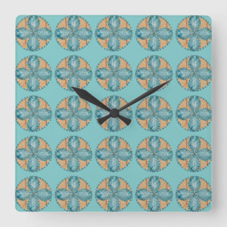 Vierkante klok met Turquoise Flower Design