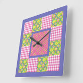 Vierkante klok: Roze: Primroses, Polka Dots, Gingh Vierkante Klok (Hoek)
