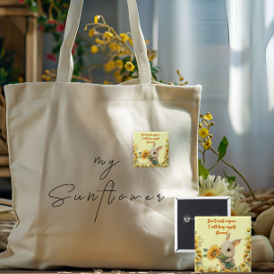 Vierkante knop   Knuffelkonijn met zonnebloem Button 5,1 Cm