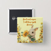 Vierkante knop | Knuffelkonijn met zonnebloem Button 5,1 Cm (Voorkant /achterkant)