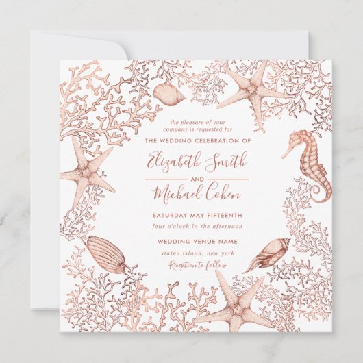 Vierkante Koperen Koraal Krans Script Zeester Stra Kaart (Voorkant)