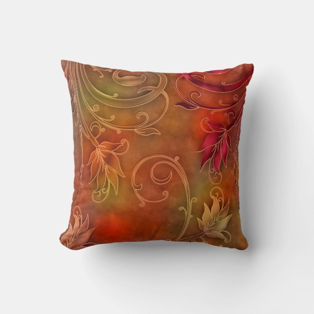 Vierkante kussen rood oranje bloem (Voorkant)