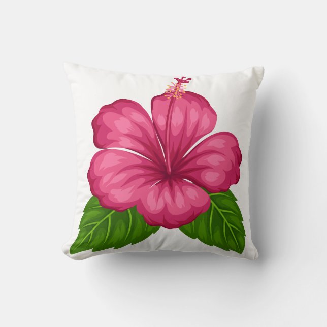 Vierkante Kussen-Roze Hibiscus Bloem Kussen (Voorkant)