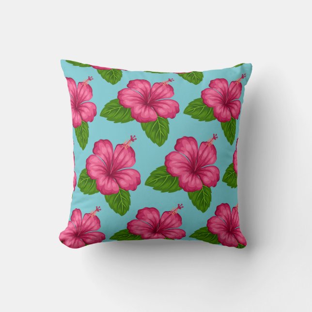 Vierkante Kussen-Roze Hibiscus Bloem Kussen (Voorkant)