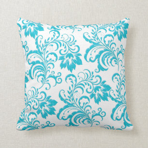 Vierkante kussen Teal Blauwe Aqua Witte Damast Blo