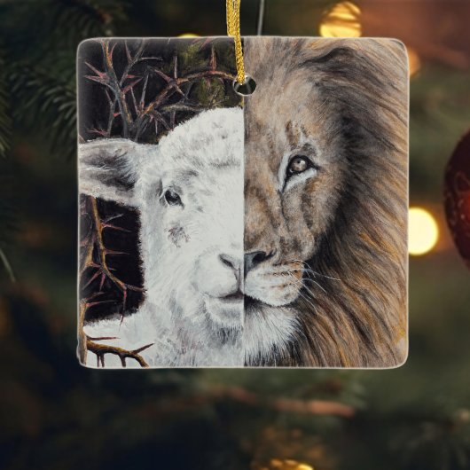 Vierkante Leeuw en Lam Kerst ornament met foto