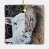 Vierkante Leeuw en Lam Kerst ornament met foto (Voorkant)
