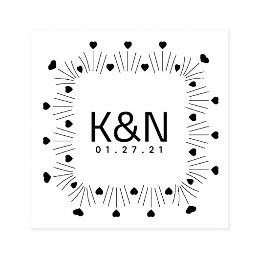 Vierkante Lijn Kunst Hart Initiaal Logo Trouwen Rubberstempel (Afrduk)