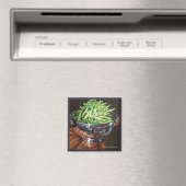 Vierkante magneet met groene bonen in zilveren kom (Insitu (Vaatwasser))