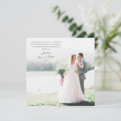 Vierkante minimalistische foto bruiloft bedankkaart (Staand voorkant)