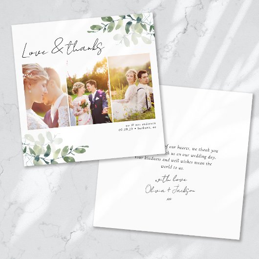Vierkante minimalistische foto bruiloft dank u kaa kaart