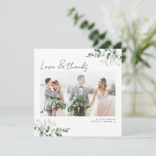 Vierkante minimalistische foto bruiloft dank u kaa kaart (Staand voorkant)
