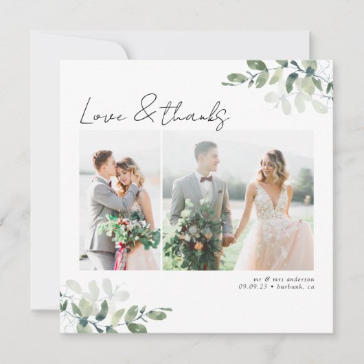 Vierkante minimalistische foto bruiloft dank u kaa kaart (Voorkant)