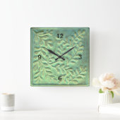 Vierkante minimalistische klok groen blad (Huis)