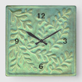 Vierkante minimalistische klok groen blad (Voorkant)