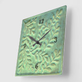 Vierkante minimalistische klok groen blad (Hoek)