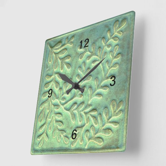 Vierkante minimalistische klok groen blad (Hoek)