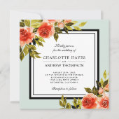 Vierkante Mint Groene Waterverf Rozen Bloemenbruil Kaart (Voorkant)