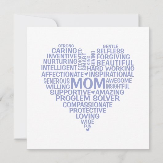 Vierkante Moeder Hart Typography Kaart (Voorkant)
