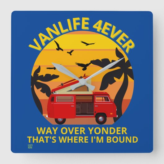 vierkante muurklok "VANLIFE..." Klok (Voorkant)