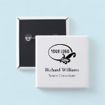 Vierkante Nametag Button Pin met Logo Medewerker P<br><div class="desc">Personaliseer deze naam knop pin met uw eigen bedrijf logo,  werknemersnaam,  professionele functie titel,  of andere aangepaste tekst. Geen minimale bestelhoeveelheid en geen installatiekosten.</div>