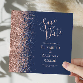 Vierkante Navy Blauwe Roze Gouden Save the Date Aankondiging