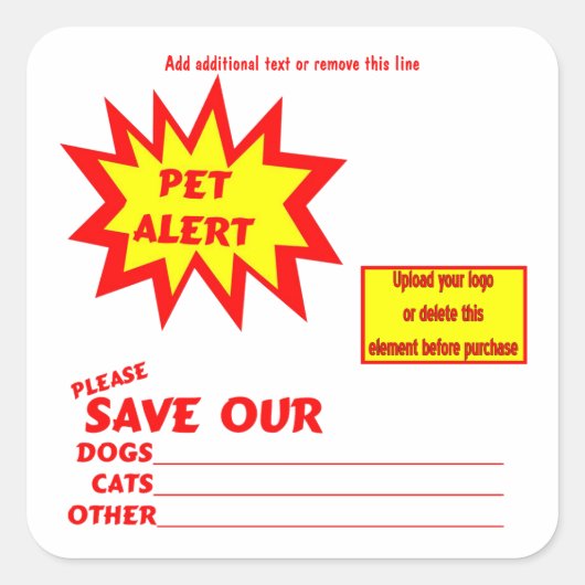  Vierkante Noodsituatie Pet Alert Stickers (Voorkant)