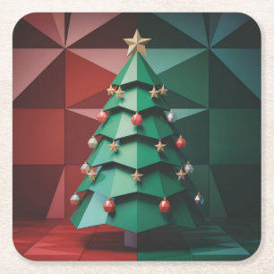 Vierkante Onderzetters met Polygoon Kerstboom in K