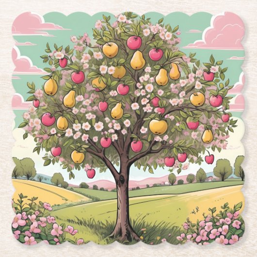 Vierkante Onderzetters set van fruitbomen (Voorkant)