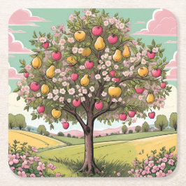 Vierkante Onderzetters set van fruitbomen