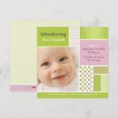 Vierkante Patchwork Lime Designer Geboorteaankondi Aankondiging (Voorkant / Achterkant)