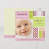 Vierkante Patchwork Roze Designer Geboorteaankondi Aankondiging (Voorkant / Achterkant)