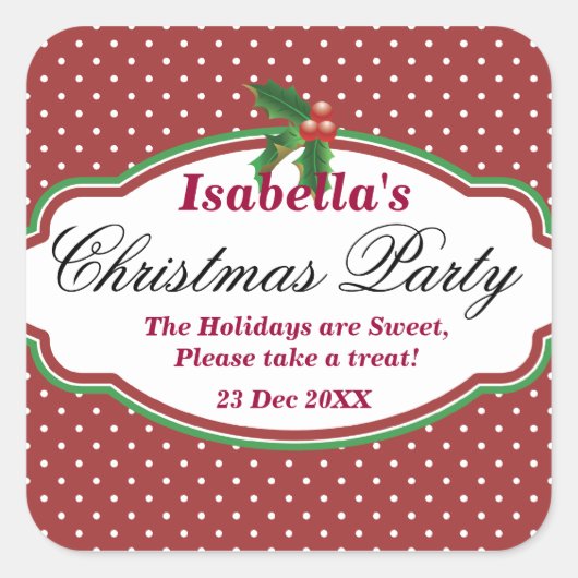 Vierkante Polka Dot Pattern Kerst stickers (Voorkant)